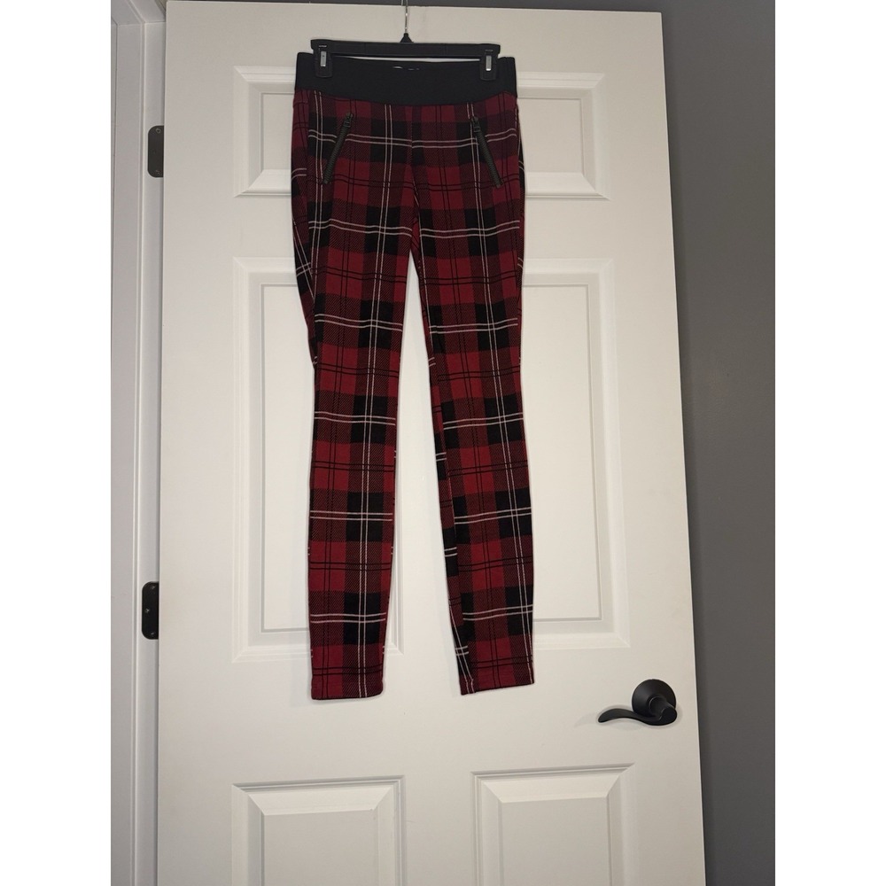 Jolt Pull On Plaid Skinny Pants Black Red White Small